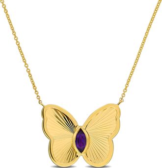 Mimi & Max 1/8ct TGW Amethyst Butterfly Pendant Necklace in 10k Yellow Gold-17 in