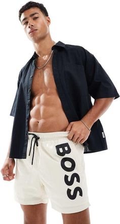 Boss Orange by Hugo Boss BOSS - Octopus - Pantaloncini da bagno beige con logo-Neutro