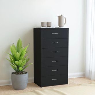 vidaXL Aparador Con 6 Cajones Madera Contrachapada Negro 50x34x96 Cm Vidaxl