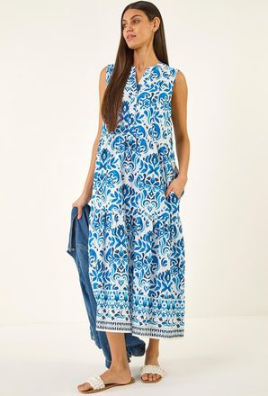 Roman Printed Button Detail Midi Dress
