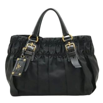 Prada Pre-owned Gathered Nylon Leather Tote Bag Bn 1746 - Pre-owned - Mujer - Negro - ONE SIZE