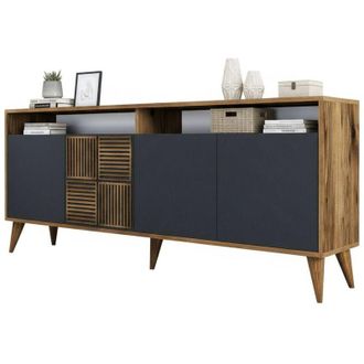 Dmora Dmora - Consolle Jole, Credenza da soggiorno, Armadio basso per TV, Base parete attrezzata, 180x35 h79 cm, Noce e Antracite