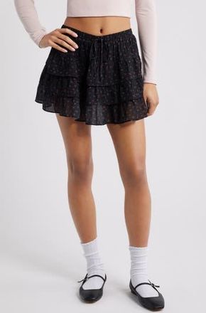 BP. Tiered Chiffon Miniskirt in Black Ditsy Floral at Nordstrom Rack, Size Xx-Small