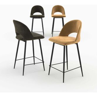 Rendez-Vous D&eacute;co Pack De 4 Sillas Para Isla Central P&eacute;n&eacute;loppe De Terciopelo Verde Y Amarillo 65 Cm