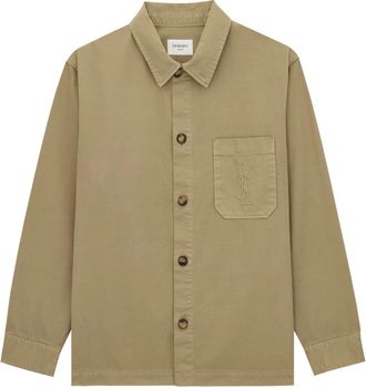 Saint Laurent Light Jackets, male, Beige, Size: XL Overshirt with Embroidered Logo