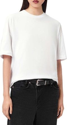 AllSaints Fuse Etta Oversize Appliqu&eacute; Cotton Graphic T-Shirt in Optic White at Nordstrom, Size X-Small