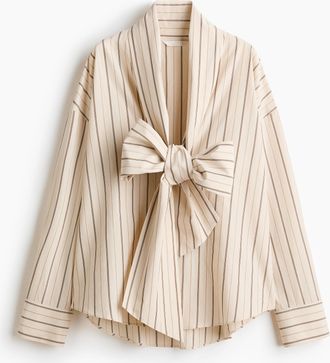 H&M Popelinebluse zum Binden - White