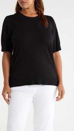 Anne Klein Short Puff Sleeve Sweater in Anne Black at Nordstrom, Size 2X