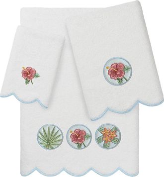 Linum Home Textiles 100% Turkish Cotton Maui Scallop 3Pc Embellished Towel Set