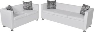 vidaXL Vidaxl - Set de sofás 3 plazas y 2 plazas cuero artificial blanco