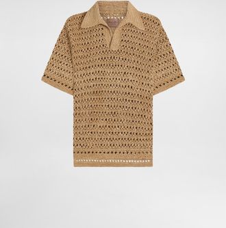 Dolce & Gabbana Short-sleeved Viscose Crochet Polo-shirt - Man Sweaters And Cardigans Beige S