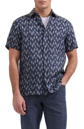 Bugatchi Vero Shaped Fit Geometric Print Short Sleeve Button-Up Shirt in Navy at Nordstrom, Size Xxx-Large