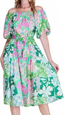 Jade Yoga Bardot Off-The-Shoulder Midi Dress In Garden Gala Green