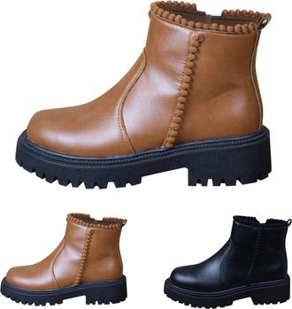 Generic Slip On Ankle Boots for Women Chunky Low Heel Comfortable Short Boots Round Toe Platform Lug Sole Dress Booties with Side Zipper Fall Winter Thickened