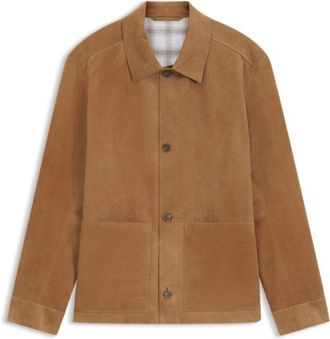 BOSS Button-up suede jacket with checkered lining
