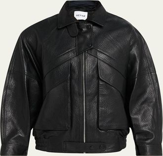 Aexae Pebbled Leather Aviator Jacket