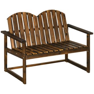 OUTSUNNY Wooden Bench for Two People - Patio Loveseat Chair w/ Slatted Backrest | TJ Hughes