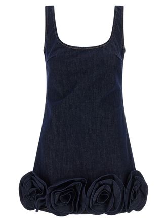 Self Portrait Indigo Denim 3d Flower Mini Abiti Blu-Donna