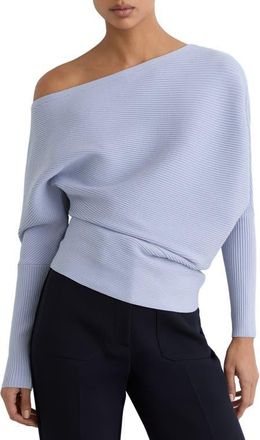 Reiss Lorna One-Shoulder Rib Sweater in Blue at Nordstrom, Size Large