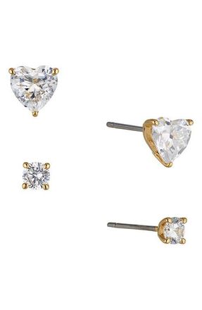 Nadri Cubic Zirconia Heart Stud Earrings in Gold at Nordstrom