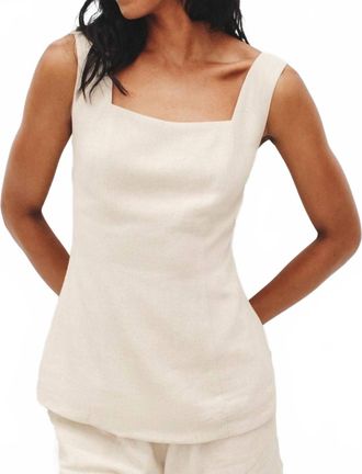 Moon River Victoria Linen Square Neck Top In Natural