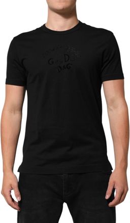 Dolce & Gabbana Black Cotton Velvet Logo Print Men Mens T-shirt
