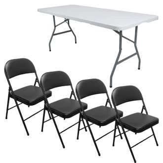 Geepas Garden Foldable Table & 4 Piece Chair Set Outdoor in True Black