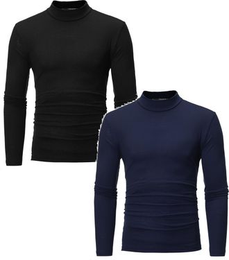 Generic 1/2 Pack Mens Long Sleeve Thermal Underwear Tops Turtle Neck Pullover Long Sleeve Roll Neck T-Shirt Casual Basic Slim Fit Knitted Mock Neck Tee Top Li