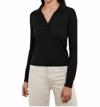 Isla Serena Stitch Polo Neck Top In Black