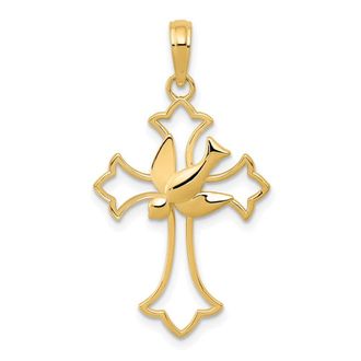 Diamond2Deal 14k Gold Dove Cross Pendant