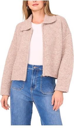 Vince Camuto Collar Zip-Up Cardigan Womens Sweater Sugar Maple : LG, Nylon/Polyester/Spandex
