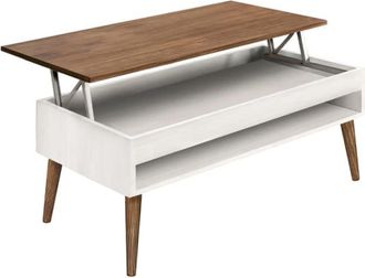 HOGAR 24 Mesa centro Atenea elevable madera maciza natural con estante inferior