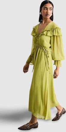 Warehouse Ruffle Shoulder Detail Boho Maxi Dress in Chartreuse at Nordstrom, Size 10