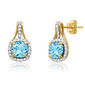 MAX + STONE 10k Yellow or White Gold Cushion Cut Gemstone Drop Earrings with Diamond Accent
