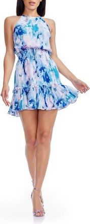 Dress The Population Kaylee Print Fit & Flare Minidress in Pale Blue Multi at Nordstrom Rack, Size Xx-Large