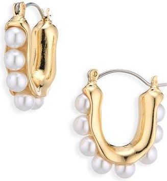 Cara Faux Pearl U-Shape Hoop Earrings in Gold/Ivory at Nordstrom Rack