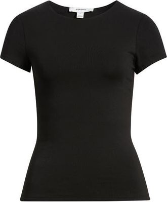 Topshop Strech Cotton Cap Sleeve T-Shirt in Black at Nordstrom, Size X-Small
