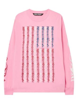 Palm Angels flames flag long-sleeve t-shirt - men - Cotton - L - Pink