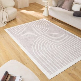 Nazar Rugs Alfombra lavable arco&iacute;ris beige y blanco 80x150