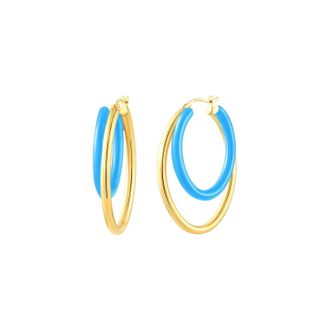 Gold & Honey Womens Enamel Double Oval Hoop Earrings In Turquoise