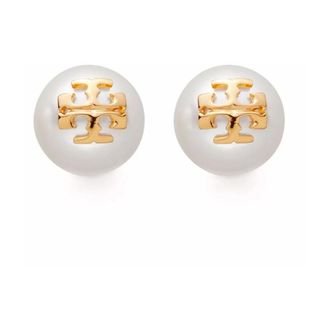 Tory Burch Pearl Logo Earrings with Snap Closure - female - Tory Burch - Earrings - White - ONE SIZE - Accessories