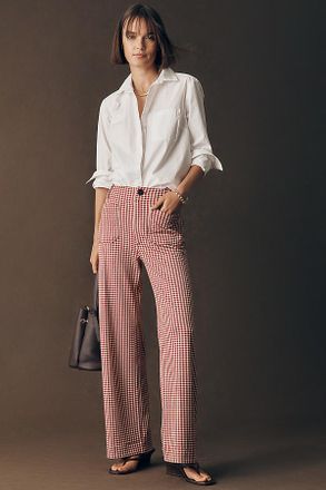 Maeve Colette Gingham Knit High-Rise Wide-Leg Full-Length Pants