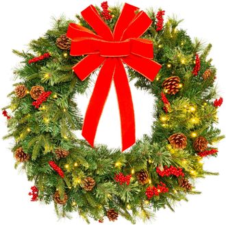 Best Choice Products Pre-Lit Battery Powered Christmas Wreath Decoration w/ PVC Tips, Ribbons