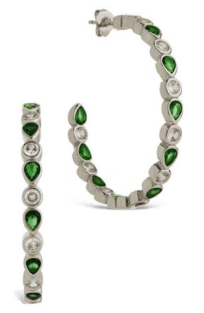 Sterling Forever Bezel Mixed Cubic Zirconia Inside Out Hoop Earrings in Silver at Nordstrom