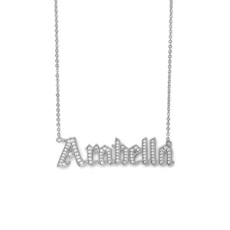 Say It With Gothic Custom Name CZ Necklace - Silver | Size: 16 inches