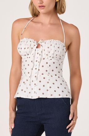 ASTR the Label Lizzie Polka Dot Lace Trim Halter Top in White Polka Dot at Nordstrom, Size X-Small