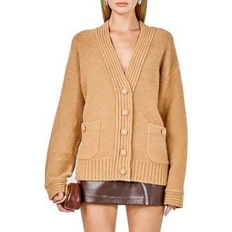 endless rose Fuzzy Oversize Cardigan in Camel at Nordstrom, Size X-Small