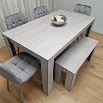Kosy Koala Kosy Koala - Dining Table and 4 Chairs With Bench Grey 4 Grey Velvet Chairs Wood Dining Set Furniture