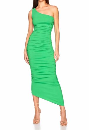 Susana Monaco One Shoulder Gathered Midi Dress In Zing Green