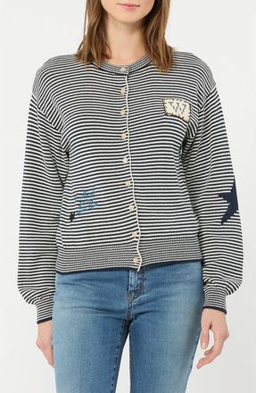 Max Mara Teiera Stripe Cotton Blend Cardigan in Navy at Nordstrom, Size Medium